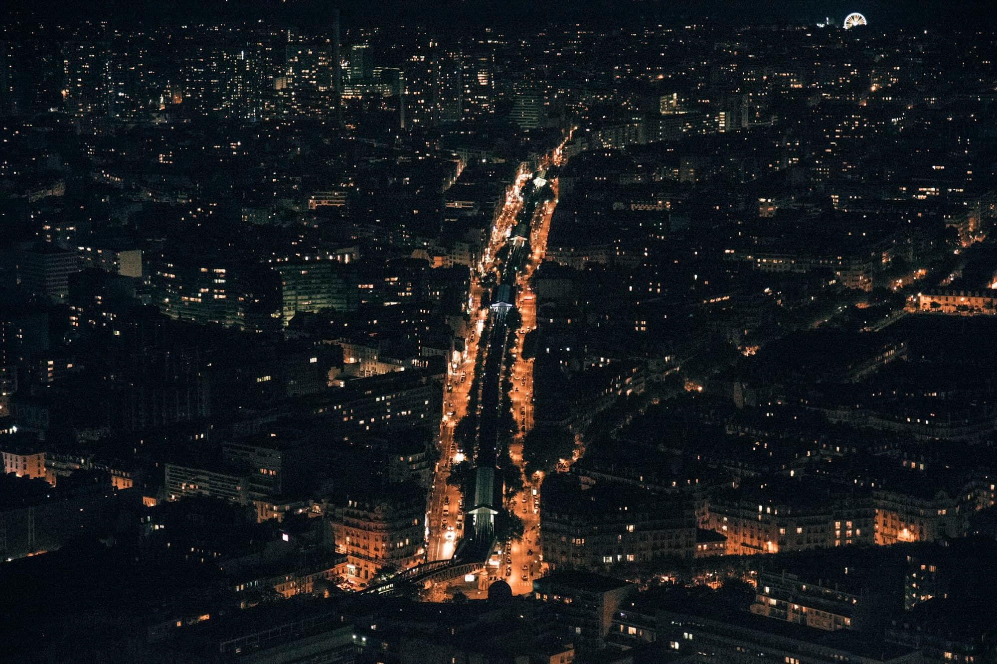 The region from above at night — clusters of warm lights